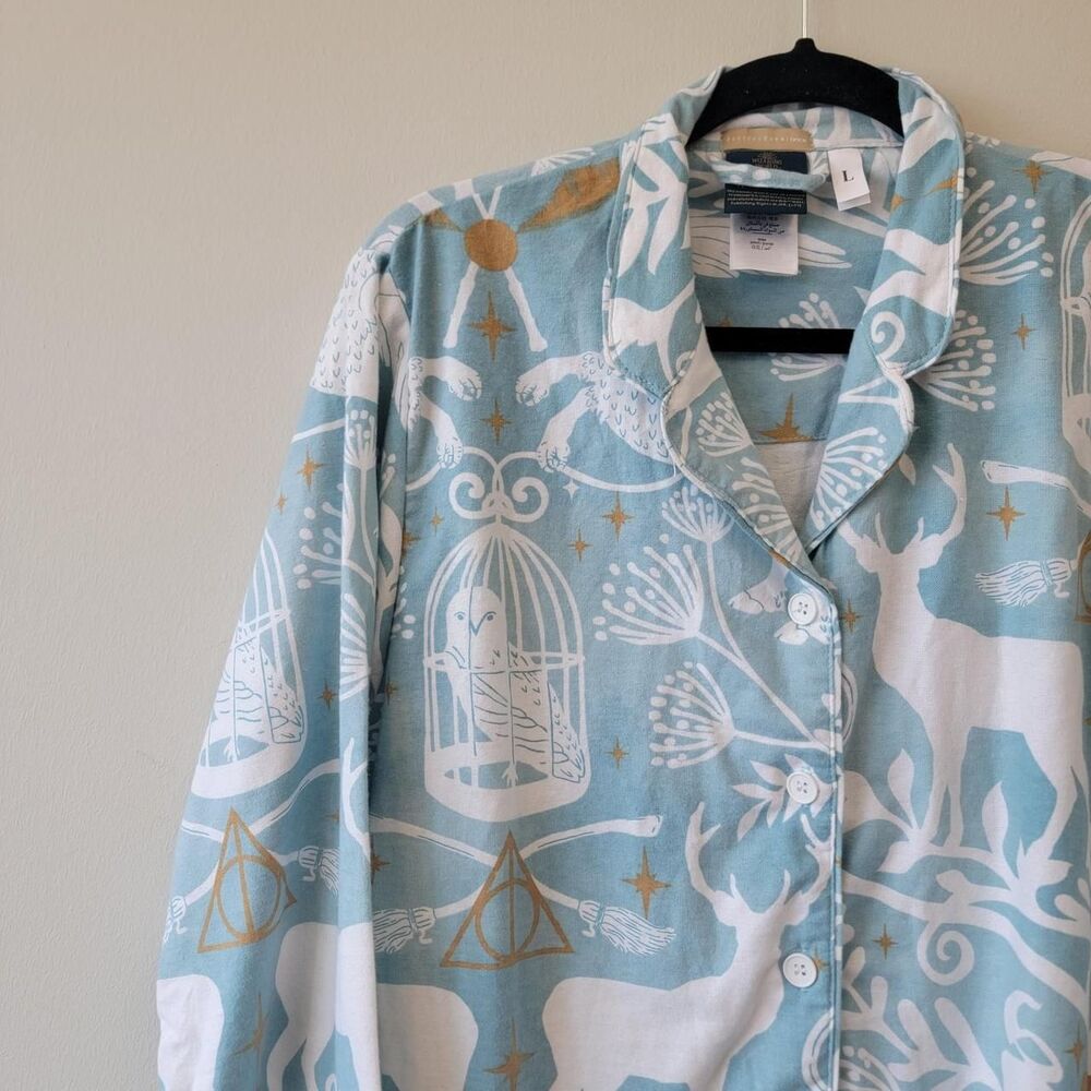 Harry Potter Blue Button Up Shirt Wizarding World Size L - Picture 5 of 8